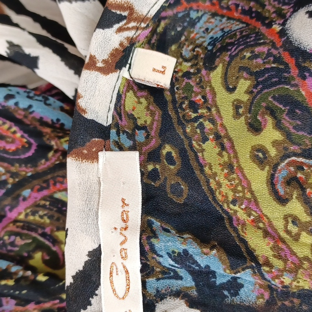 LE CAVIAR Zebra Floral-Graphic Lace Ribbon Ruffle Bell Sleeve  Edgy Blouse SZ L - Picture 14 of 15